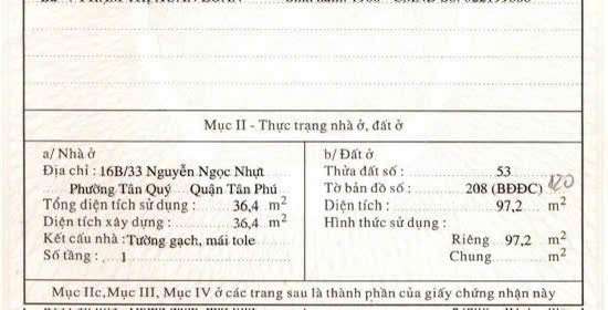 Nhà phố 97.2m² hẻm Nguyễn Ngọc Nhựt Tân Quý Tân Phú giá 5.6 Tỷ