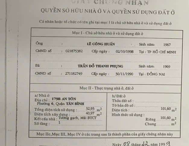 Bán nhà mặt tiền đường An Tôn – Tân Bình | Diện tích 101m²
