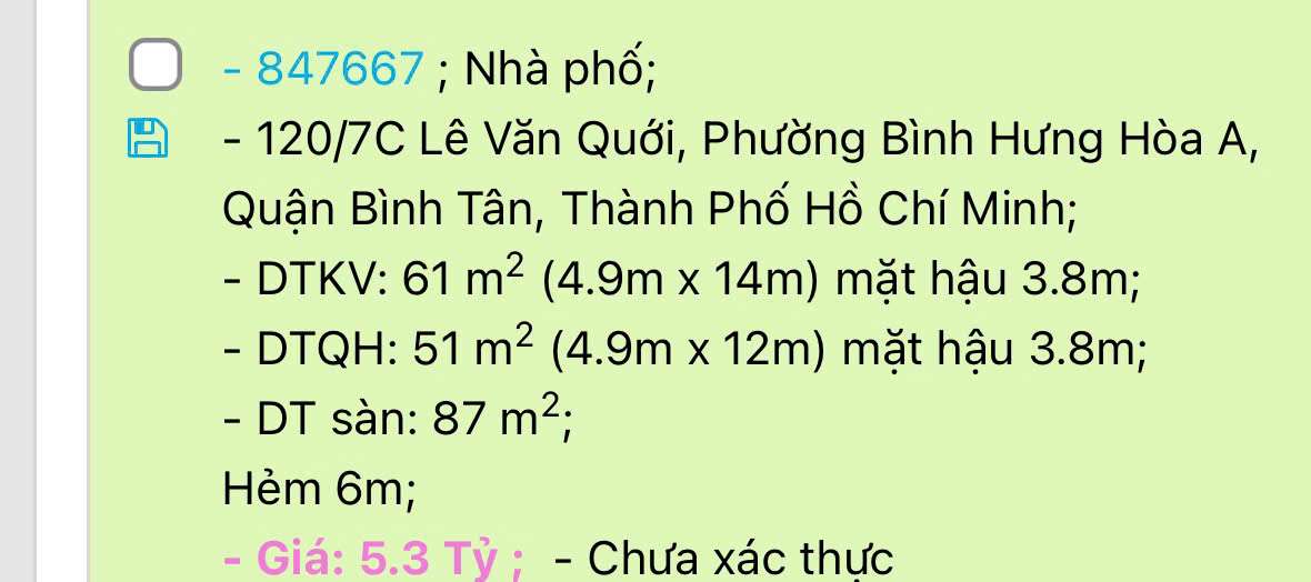 Bán Nhà Phố Mặt Hẻm 6m, 120/7C Lê Văn Quới, Phường Bình Hưng Hòa A, Quận Bình Tân, TP.HCM